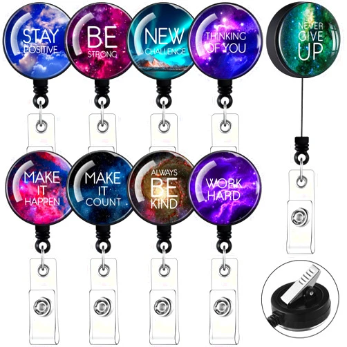 Zonon 9 Pcs Retractable Badge Holder Reel with Swivel Alligator Clip Motivation Quote Cute Retractable ID Badge Clip Alligator Badge Holder for ID Card Holders Nurses Teachers Students Office Worker