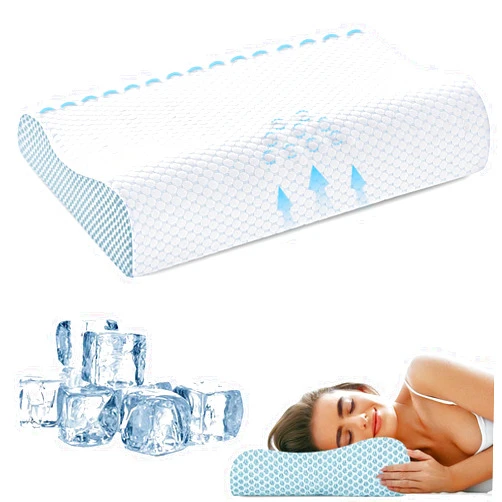 SUFOR Memory Foam Cooling Bed Pillows for Sleeping, Ergonomic Cervical Pillow for Neck and Shoulder Pain Relief, Adjustable Cold Pillow,with Pillowcase（Blue）