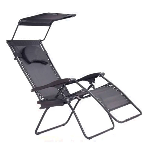 Custpromo Folding Zero Gravity Recliner Lounge Chair w/Shade Canopy and Magazine Cup Holder (Black)