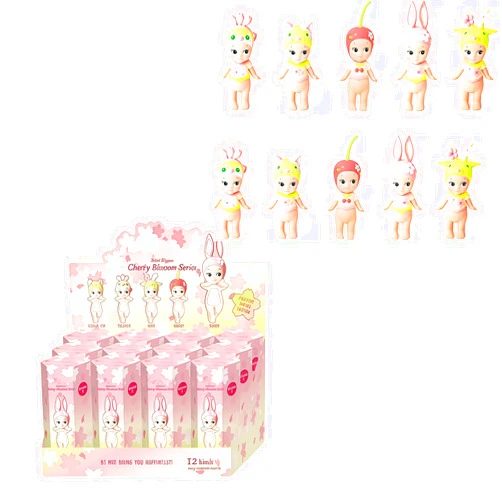Fiveringox 12 PCS Angel Hippers Fruit Cherry Blossom Series Pink Sonny Figure Hipper Valentines Day Gifts for Best Friend Woman Cute Collectible Figures Mini Figure Sealed Blind Box Set (Pink standing)