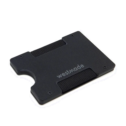 Westmade Wallets Arrow Minimalist Slim Wallet Credit Card Holder - Textured Black G10 & Black Anodized Aluminum - RFID Blocking with Captured Money Strap