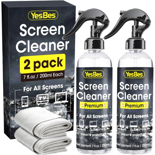 YesBes Screen Cleaner Spray 14oz (7oz x 2 Pack) - TV Screen Cleaner Spray and 2 Microfiber Cloths, Computer Screen Cleaner & Car Screen Cleaner for TV, Monitor, Laptop, MacBook, iPad and Electronic Devices