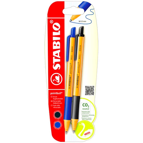 STABILO Ballpoint Pen pointball - Pack of 2 - Blue, Black