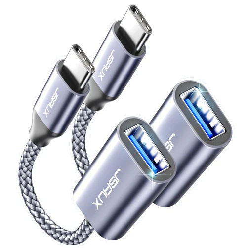 JSAUX USB C to USB 3.0 Adapter [2 Pack], Type C Male to USB Female OTG Cable Thunderbolt3 to USB Adapter Compatible with MacBook Pro/Air, iPhone 15 Pro Max/15 Plus/15, Samsung Galaxy S24/S23/S22/S21