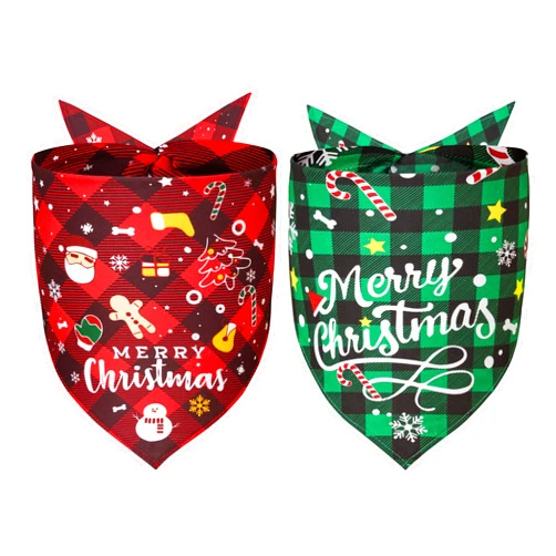 Yespet Christmas Dog Bandana Classic Plaid pet Scarf Triangle Bibs Pet Costume Decoration Accessories Washable Pet Neckerchief for Medium Dogs