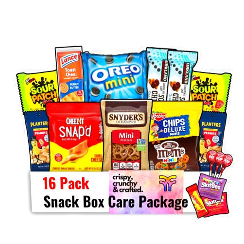 Fountain City Fulfillment Snack Box Care Package - Back to School Gift Variety Snack Boxes for Adults, Teens & Kids - Gummy Bears, Peanuts, Cookies, Cookie Sandwiches - Snack Pack Food Gift for College, Camp, Road Trip Snack Variety 2 (16 Count Keebler Variety V2)