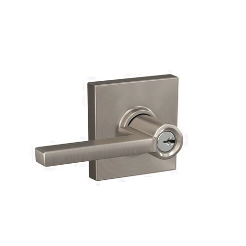 SCHLAGE F51A LAT 619 COL Latitude Lever with Collins Trim Keyed Entry Lock, Satin Nickel