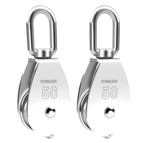 LordHardware 2PCS M50 Single Pulley Snatch Block 304 Stainless Steel Lifting Crane Swivel Hook, 3/8