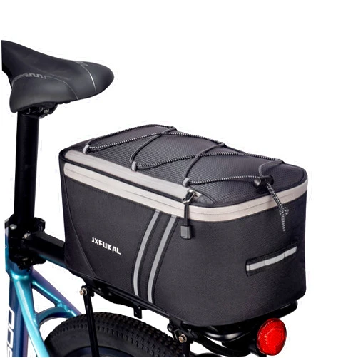 JXFUKAL Rear Bike Rack Bag with Rain Cover, 7L/9L/10L/12L Waterproof Bicycle Ebike Saddle Bag Cycling Pannier Trunk Carrier with Reflector & Adjustable Cord for Commuter Travel Outdoor