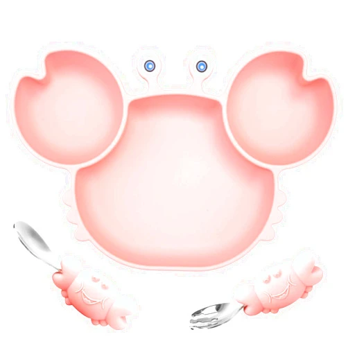 Linowos Silicone Suction Plate for Toddlers with Fork Spoon Set - Self Feeding Training Divided Plate Dish and Bowl for Baby and Toddler, Fits for Most Highchairs Trays (Pink)