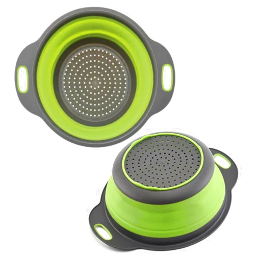 Killer's Instinct Outdoors Green Round Silicone Collapsible Colander – Silicone Round Small Kitchen Strainers with Plastic Handles Foldable Kitchen Strainer Perfect for Draining Pasta Vegetable and Fruit
