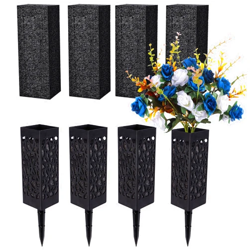 MOOMASS Cemetery Vases with Spikes and Foam - Cemetery Flower Holders with Black Drainage Hole, Perfect for Cemetery Grave Decoration (4)