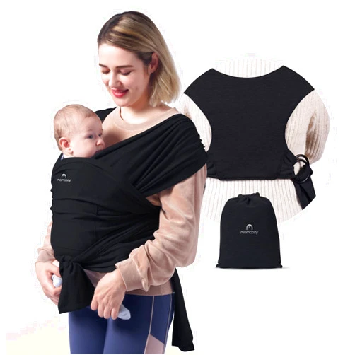 Momcozy Baby Wrap Carrier, Easy to Wear Infant Carrier Slings, Lightweight Hands Free Baby Sling, Adjustable Baby Carriers for Newborn to Toddler 8-35 lbs, Black