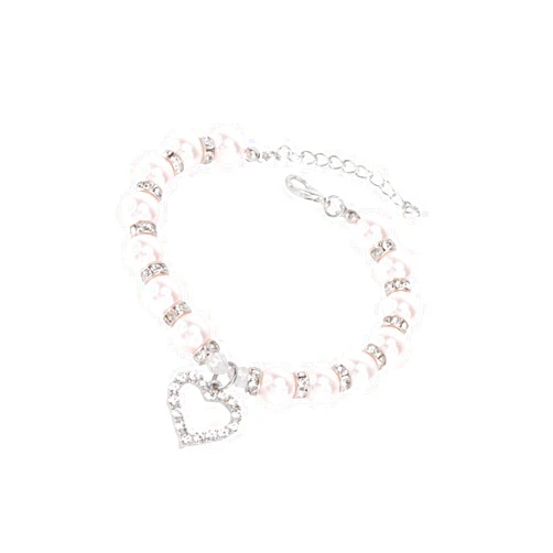 DRESSOOS Pet Necklace Crystal Heart Pendant Bling Pearl Jewelry for Cats and Dogs S Pink Stylish Pet Accessory for Any Occasion