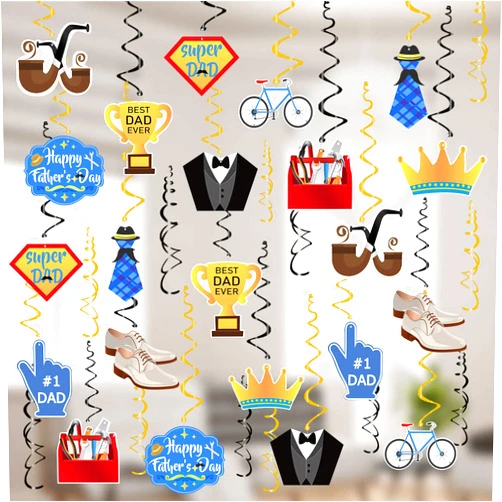 Tifeson Father's Day Decorations Hanging Swirls - 36 PCS Foil Ceiling Hanging Swirls for Father's Birthday Party Decor, Fathers Day Party Supplies