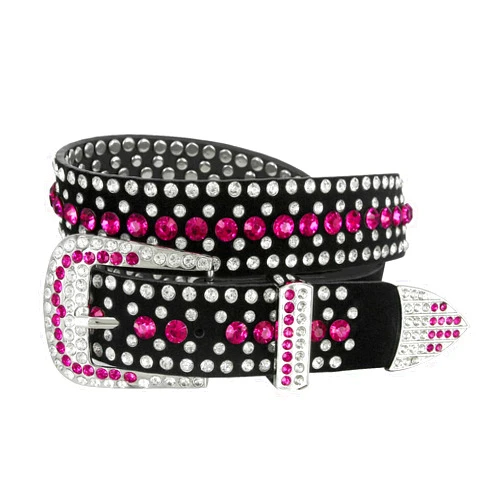 Belts.com Western Rhinestone Cowgirl Cowboy Bling Studded Suede Leather Belt 1-1/4