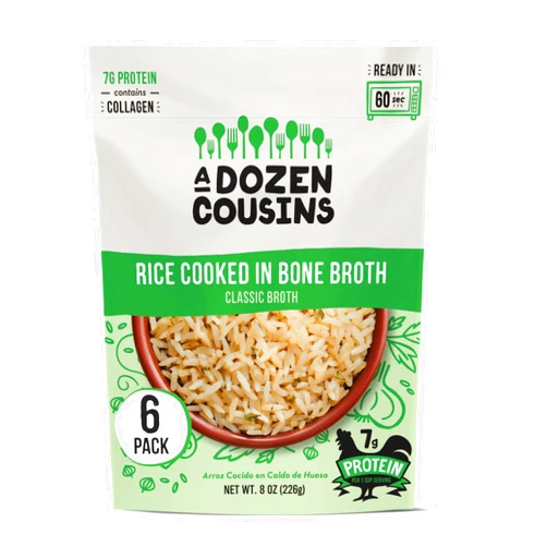 A Dozen Cousins Meals A Dozen Cousins Rice Cooked in Bone Broth Microwaveable Rice Packets | 7g Protein | Contains Collagen (Classic Chicken Broth, 6 Pack)