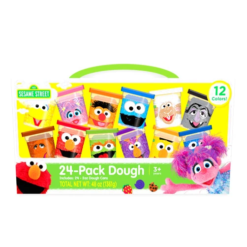 Leap Year Sesame Street 24-Pack of Dough With Carrying Handle, Includes 24 cans of 2oz Dough in 12 popular colors, Gift for Kids