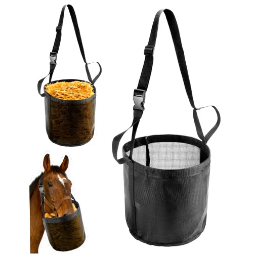 QWORK 2 Pack Horse Feed Bag for Grain - Durable Mesh Grain Feeder with Adjustable Strap, Comfortable Neck and Nose Pad Horse Muzzle Feed Bag, for Feeding Grain, Powder, Supplements