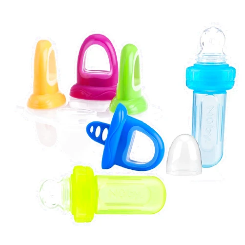 Nuby Garden Fresh Fruitsicle Frozen Pop Tray, Multicolored 1set 4 Handle with Nuby EZ Squee-Z Silicone Self Feeding Baby Food Dispenser (Aqua/Green)