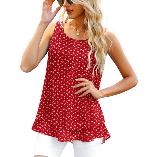 Jouica Women's Sleeveless Chiffon Tank Top Double Layers Casual Blouse Tunic