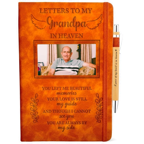 ZomefinKiu Letters To My Grandpa In Heaven Journal 200 Pages Notebook A5 Lined with Window in Cover, In Loving Memory of Grandpa, Memorial Sympathy Condolence Remembrance Grieving Gifts for Loss of Grandpa