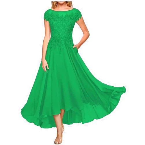 Xsqmbwb Mother of The Brides Dresses for Wedding Lace Applique Short Sleeve Tea Length Formal Evening Party Dress
