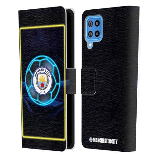 Head Case Designs Officially Licensed Manchester City Man City FC Logo Neon Leather Wallet Case Compatible with Samsung Galaxy F22 (2021)