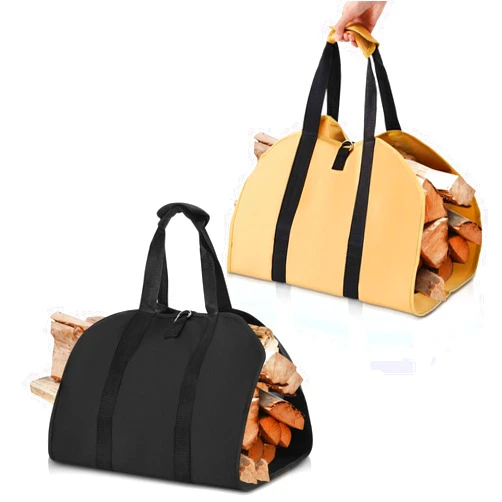 Huhumy 2 Pcs Firewood Carrier Waxed Canvas Tote Bag 39 x 18 Inches Wood Carrier Log Bag Water Resistant Portable Wood Stove Accessories with Handles for Firewood Indoor Outdoor Camping Trip