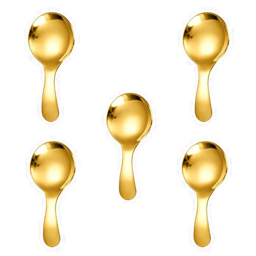 YO-yiHHG 5PCS Short Handle Spoon, Stainless Steel Mini Spoons Thickened Small Round Spoon For Salt Condiments Dessert Tea Coffee (Gold)