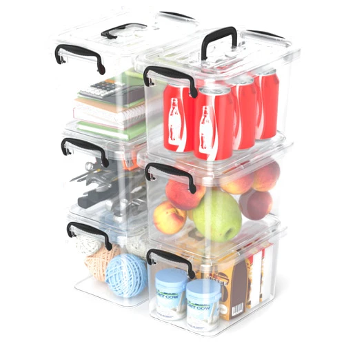 Tangyinus Plastic Storage Containers with Lids - 6 Pack 6 Quart Clear Storage Bins with Lids, Stackable Storage Containers for Organizing, Small Plastic Storage Box with Lid, Black Handle and Latches