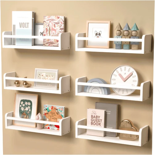 Boswillon White Floating Shelves Set of 6, Wall Mounted Nursery Bookshelf for Kids Room Storage, Classic White Floating Shelves for Wall, Baby Book Shelves for Kids Bedroom Toddler Room Decor - White