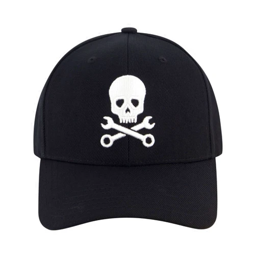 Concept One Baseball Cap, Skull and Wrench Crossbones Adjustable Snapback Baseball Hat with Curved Brim, Black, One Size