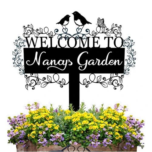 Dyoart Personalized Garden Signs, Custom Yard Signs with Stakes, Garden Signs for Outside, Custom Family Name Sign, Outdoor Garden Decor, Garden Metal Art, Welcome to My Garden Sign, Patio Decor