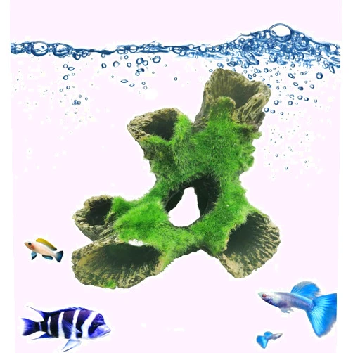 Yzexi Aquarium Decoration Log,Aquarium Betta Log Resin Fish Tank Wood with Hideout Holes Simulation Moss,Aquarium Ornament,Aquarium Caves,Resin Log(6.3X5.5X3.9inch), Green