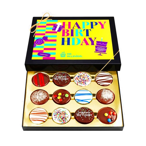 On Occasion Happy Birthday Cookies Gift Basket - Chocolate Covered Cookie Gift Box - Birthday Gifts for Men and Women - Happy Birthday Treats - 12 Count