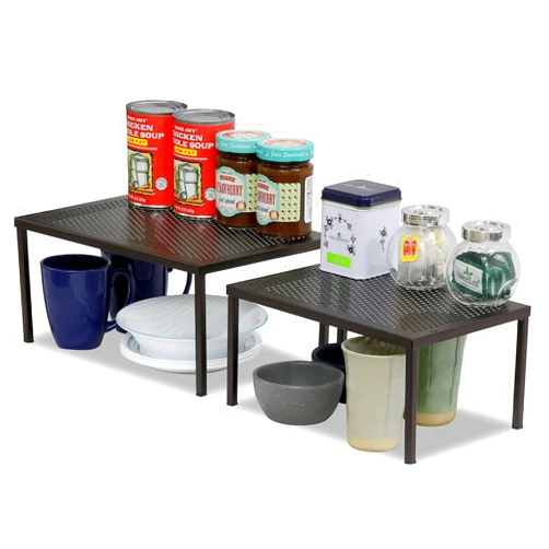 Simple Houseware Metal Top Expandable Stackable Kitchen Cabinet and Counter Shelf Organizer, Bronze