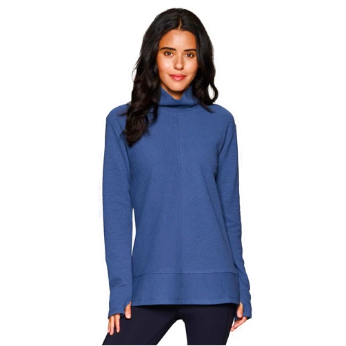 RBX Active Women's Ultra Soft Quilted Cowl Neck Pullover Sweater, Lightweight Mock Neck Tunic Sweatshirt with Thumbholes