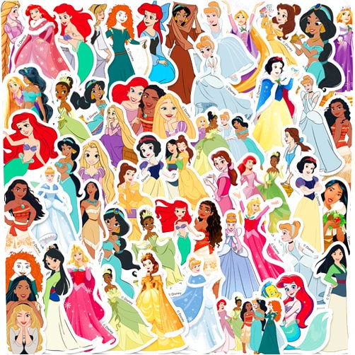 Wanhuatong 52PCS Disney Princess Stickers Pack Cartoon Cute Waterproof Vinyl Sticker for Water Bottle Luggage Bike Car Decals Gift for Kids Teens Adults Stickers Princess