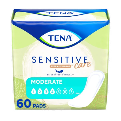 TENA Incontinence Pads, Bladder Control & Postpartum for Women, Moderate Absorbency, Long Length, Sensitive Care - 60 count