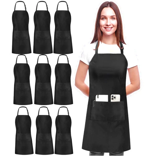 Utopia Kitchen 10 Pack Bib Apron Adjustable with 2 Pockets, Water and Oil Resistant, Cooking Kitchen Chef Apron for Women Men
