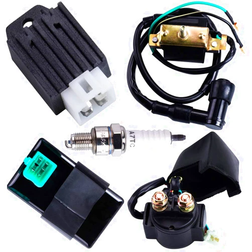 CNCMOTOK CDI Box Ignition Coil 5 Pin Regulator Rectifier Relay Spark Plug for Kazuma Meerkat 50cc Falcon 70cc 90cc 110cc Taotao Roketa Coolster 110CC ATV 3050B X15 X 18 R Nitro X19 SSR Pocket Bike