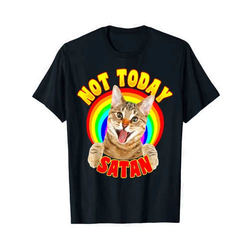 First Day Of School Not Today Satan Funny Cat Rainbow T-Shirt