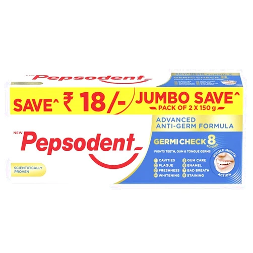 Generic Pepso;dent Germicheck 300g (150g x 2, Pack of 2) 8 Actions, Whole Mouth Cavity Protection Plaque Removal Toothpaste with Anti-Germ Formula, Clove and Neem Oil, Jumbo Save Pack