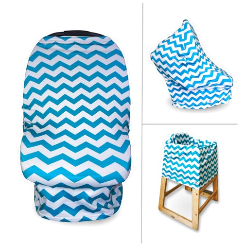 Mommyz Love Nursing Breastfeeding Cover/Scarf + Baby Car Seat Cover/Canopy + Shopping Cart/Stroller Cover + High Chair Cover for Infant Girls and Boys. Best 4 in 1 Multi Use Stretchy Covers (Teal Chevron)