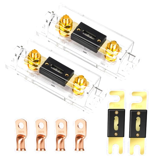 Linkstyle 4pcs 200A Gold Plated ANL Fuse with 2pcs fuses Holders +4pcs 2AWG Copper Ring Terminal Suitable for 1/0,2,4AWG Protect Controller Used for car Audio and Other high Current Applications