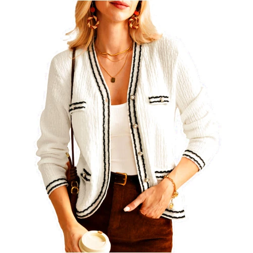 GRACE KARIN Women's Cropped Cardigan Sweaters Long Sleeve Elegant Pearl Button Down Knit Open Front V-Neck Jacket Tops