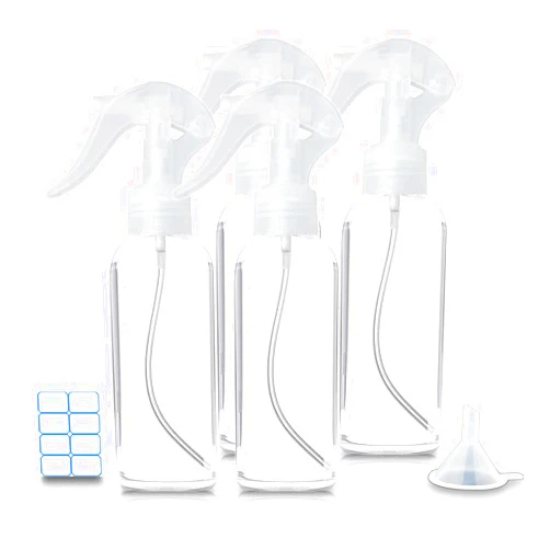 KwoKmarK Small Spray Bottles, Hair Spray Bottle 3.5oz/100ml Clear Plastic Fine Mist Travel Size Mini Empty Bottle Set Refillable Reusable Liquid Container for Essential Oils Water Squirt (4 Pack)