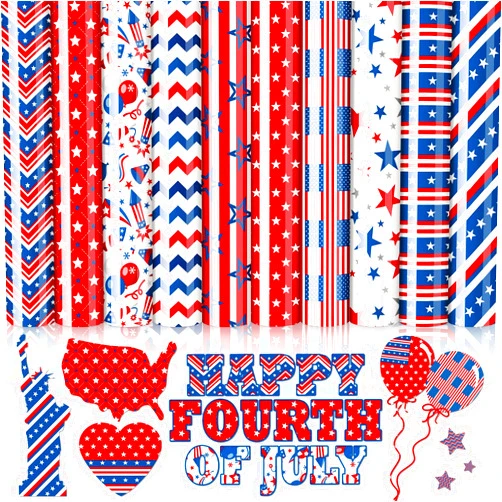 Whaline 10 Sheet Patriotic Heat Transfer Vinyl 4th of July Iron on Vinyl Red Blue White American Flag HTV Adhesive Craft Vinyl for Independence Day Clothing Costume DIY Fabric Craft, 9.6 x 11.8 Inch