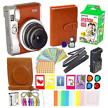 Fujifilm Instax Mini 90 Neo Classic Instant Film Camera Brown with 20 Instant Film Accessory Bundle